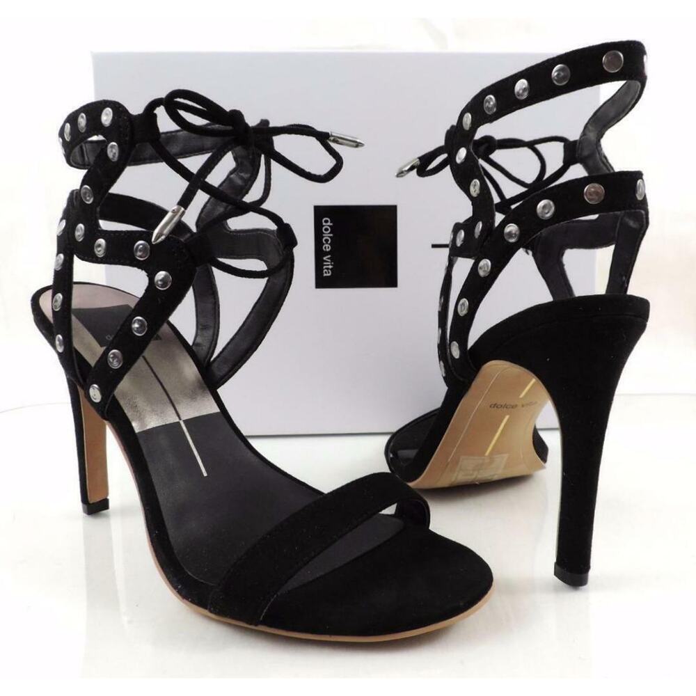 Dolce Vita Hetty Lace Up Gladiator High Heels Sandals Black Stella Suede